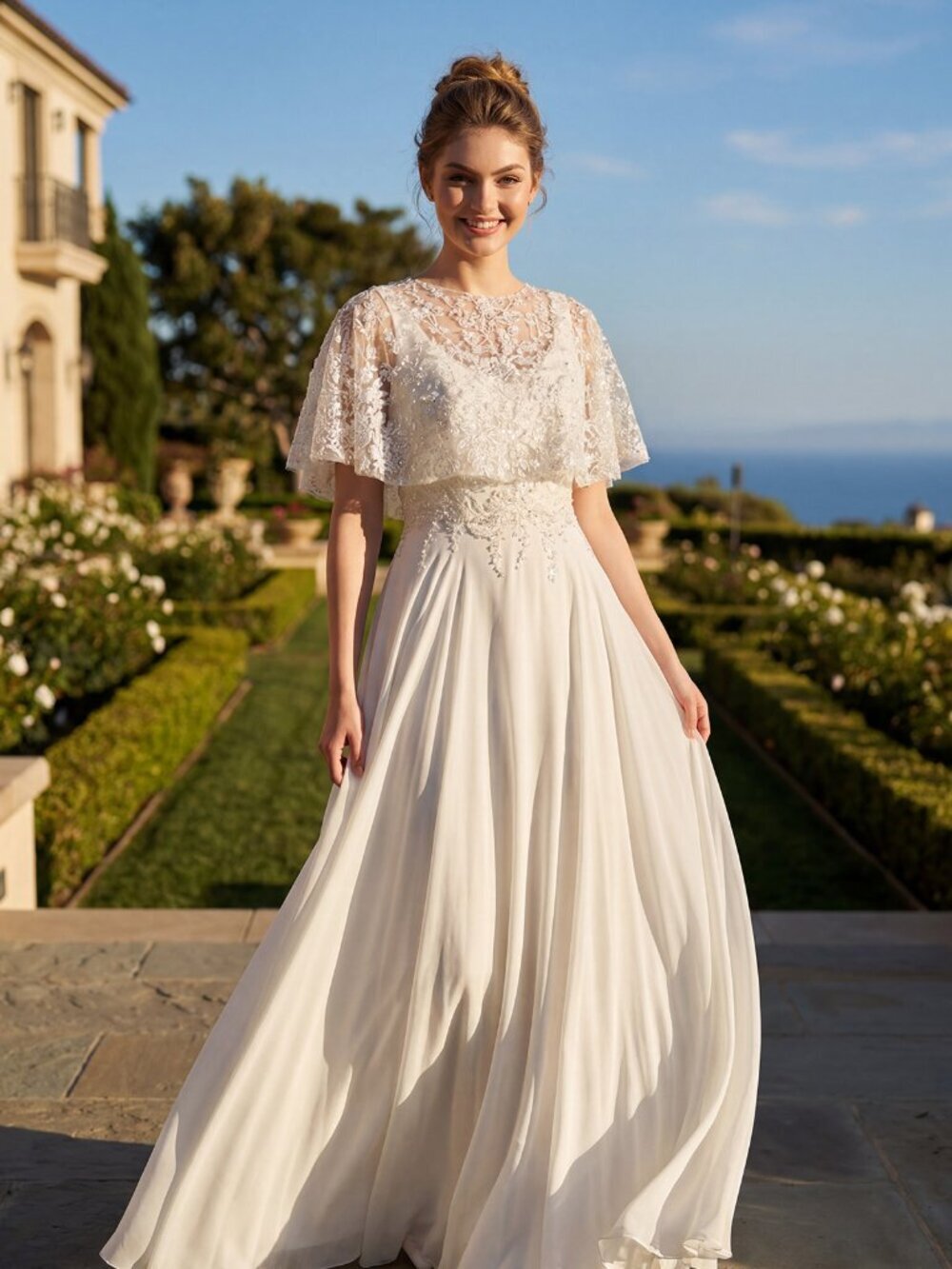 New A-Line Off White Wedding Gown w/ Sequins Embroidery & Ruched Skirt JTM21LW